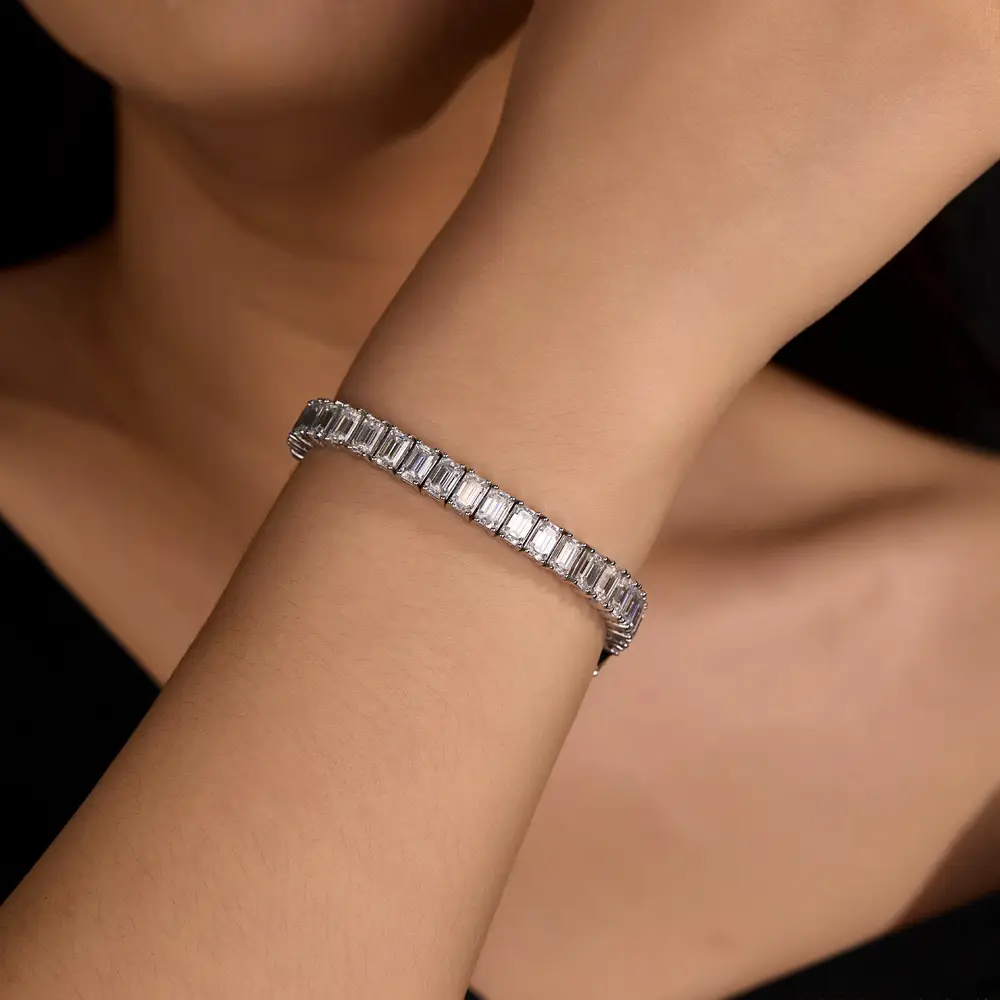 Alternative view of Elegant S925 Sterling Silver Emerald Cut Moissanite Bracelet