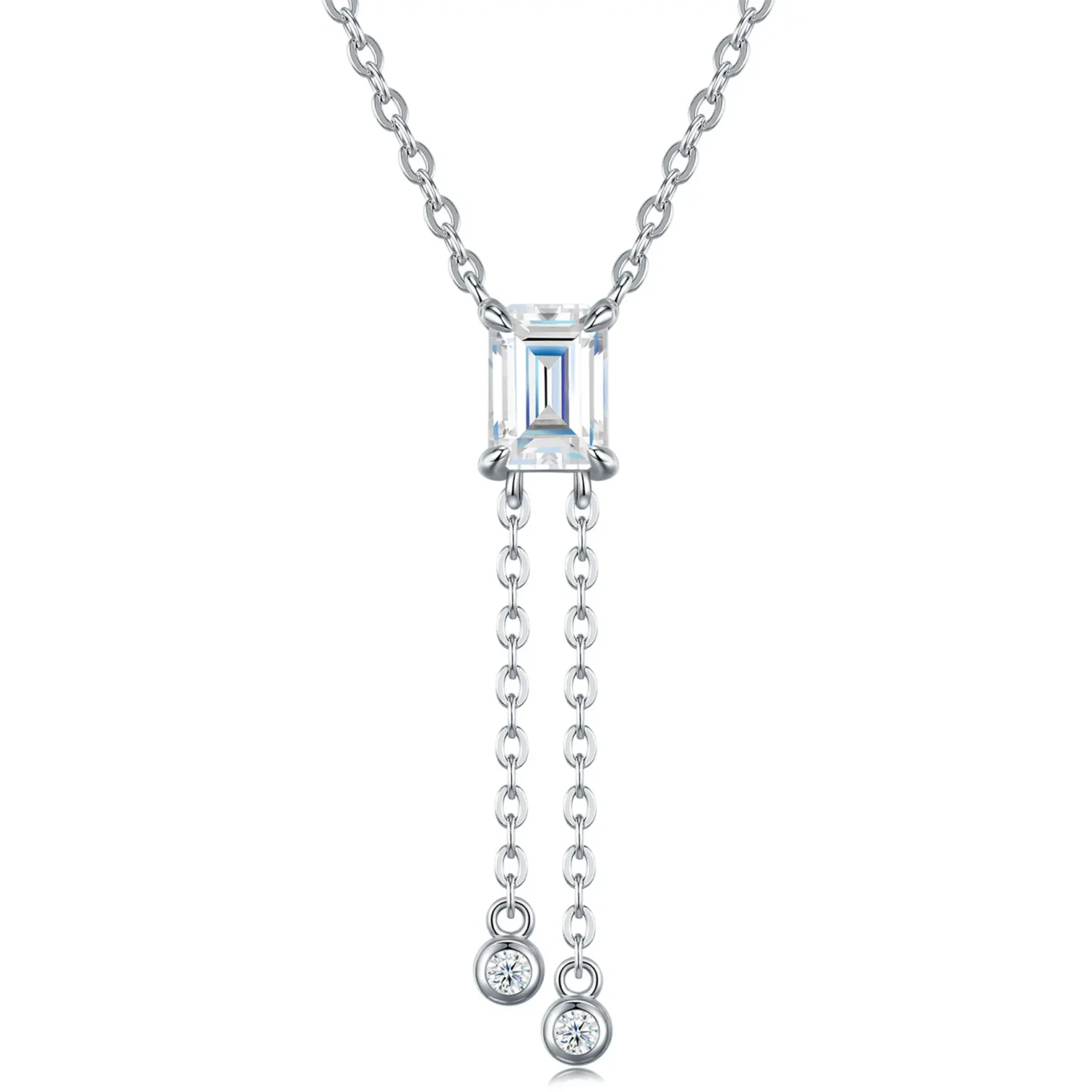 Elegant S925 Sterling Silver Emerald Cut Moissanite Necklace