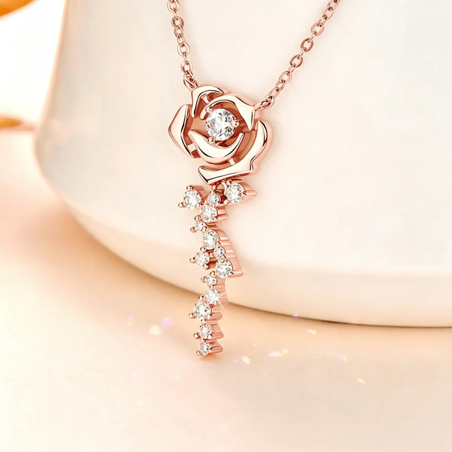 Elegant S925 Sterling Silver Rose Moissanite Necklace