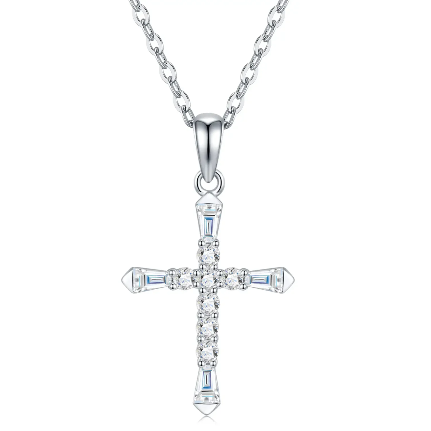 Hip-hop Silver Cross Pendant Moissanite Necklace