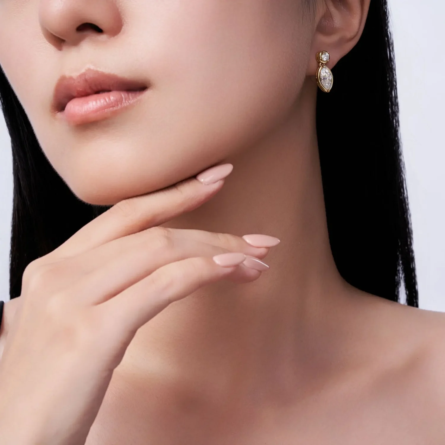 Alternative view of Elegant Silver Marquise Moissanite Earring with Gold Plated