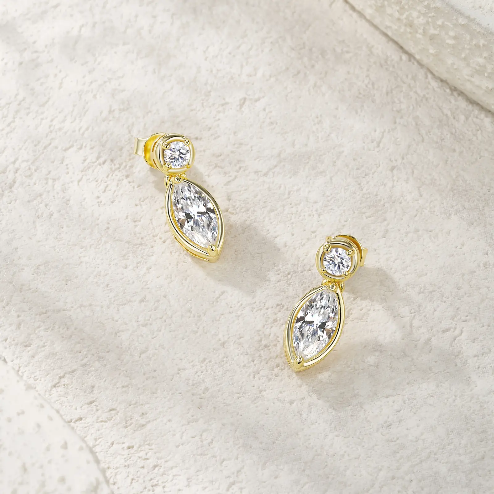 Elegant Silver Marquise Moissanite Earring with Gold Plated - Image 4