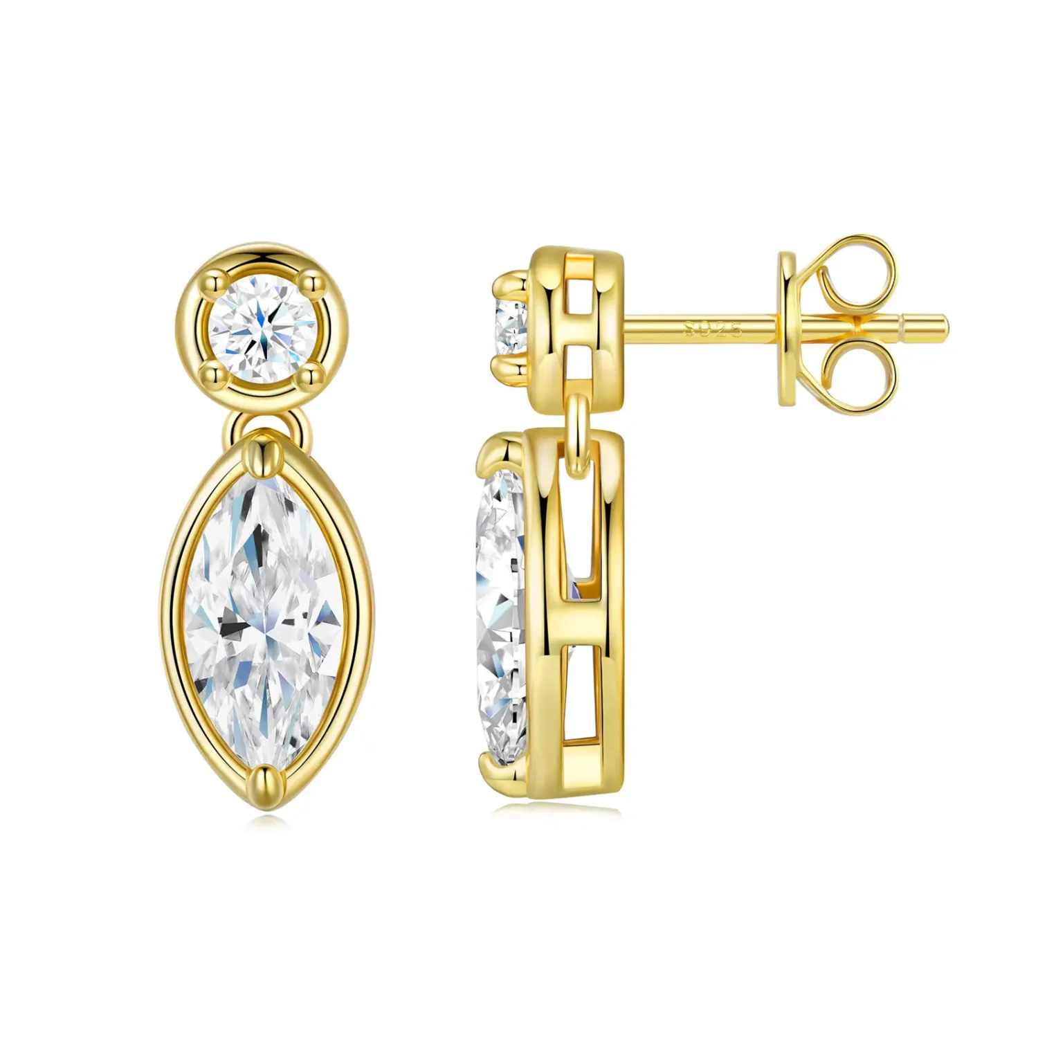 Elegant Silver Marquise Moissanite Earring with Gold Plated