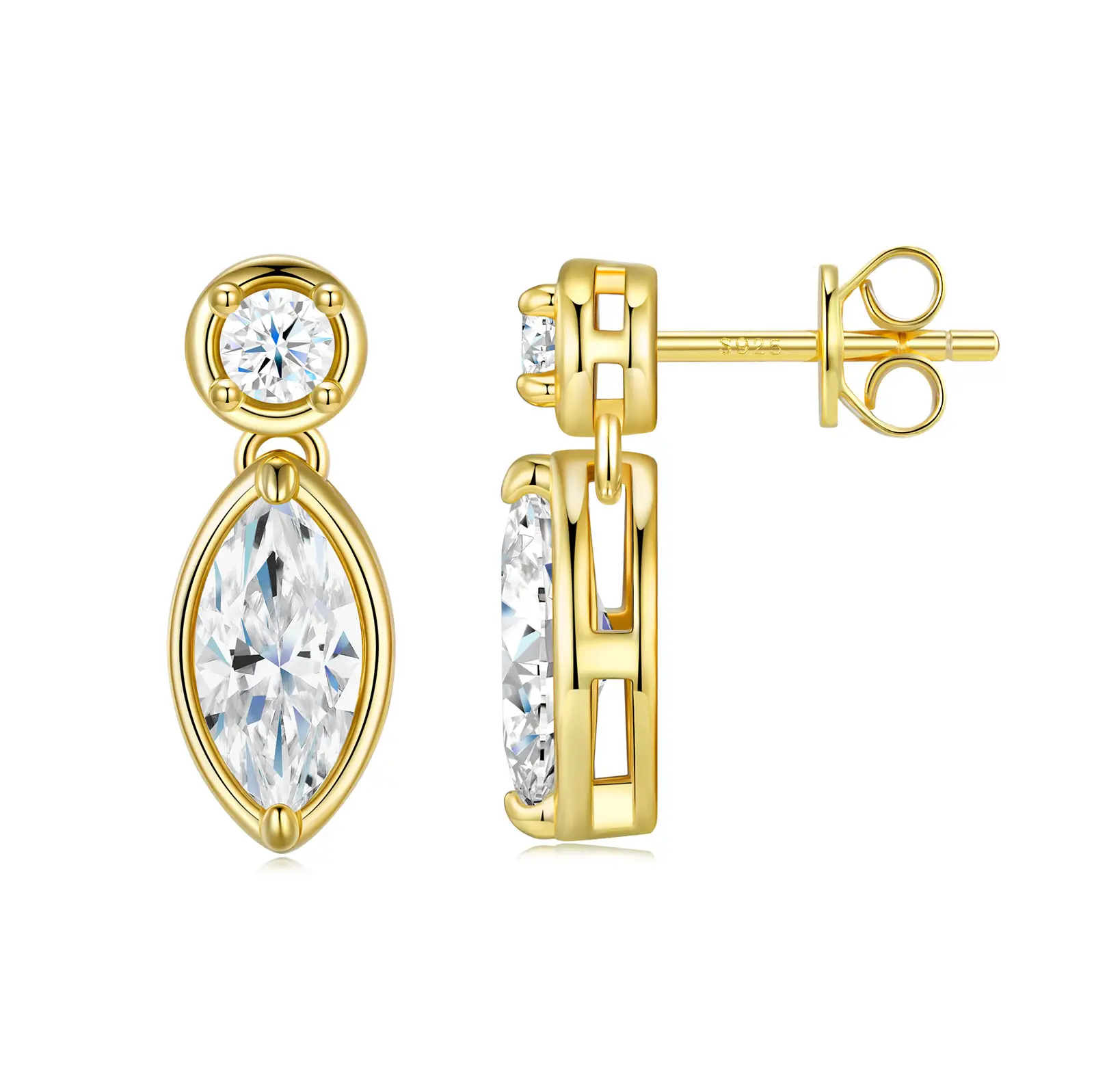 Elegant Silver Marquise Moissanite Earring with Gold Plated