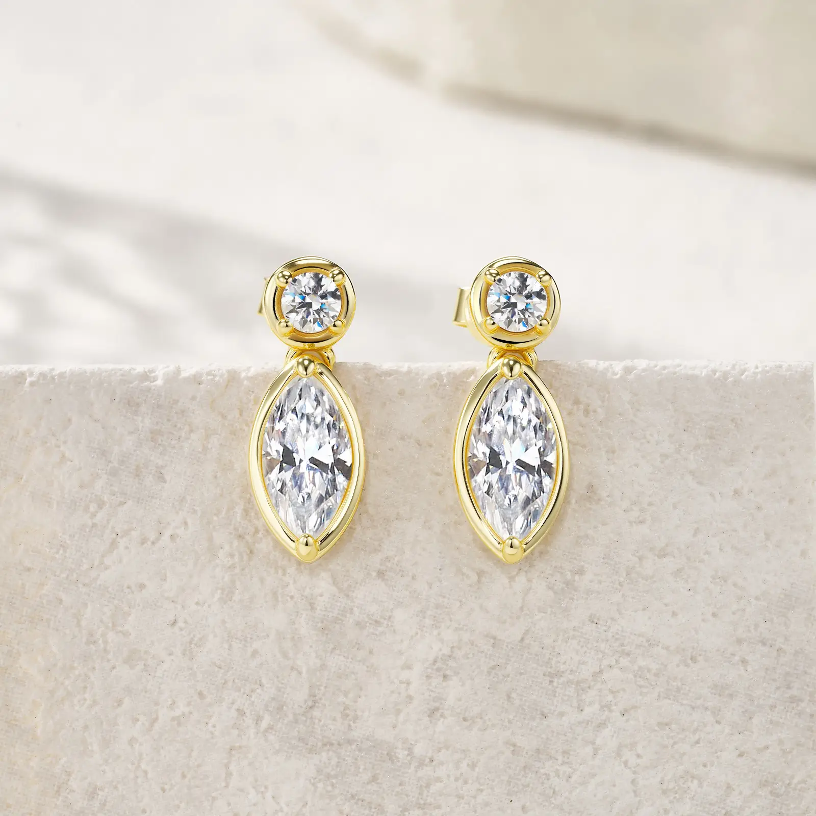 Elegant Silver Marquise Moissanite Earring with Gold Plated - Image 5