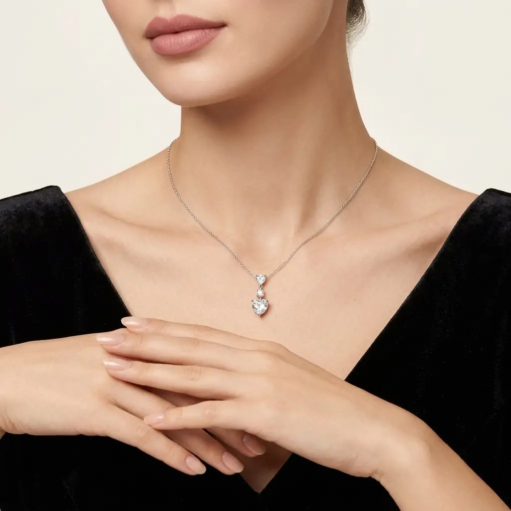 Alternative view of Heart S925 Sterling Silver 2ct moissanite necklace