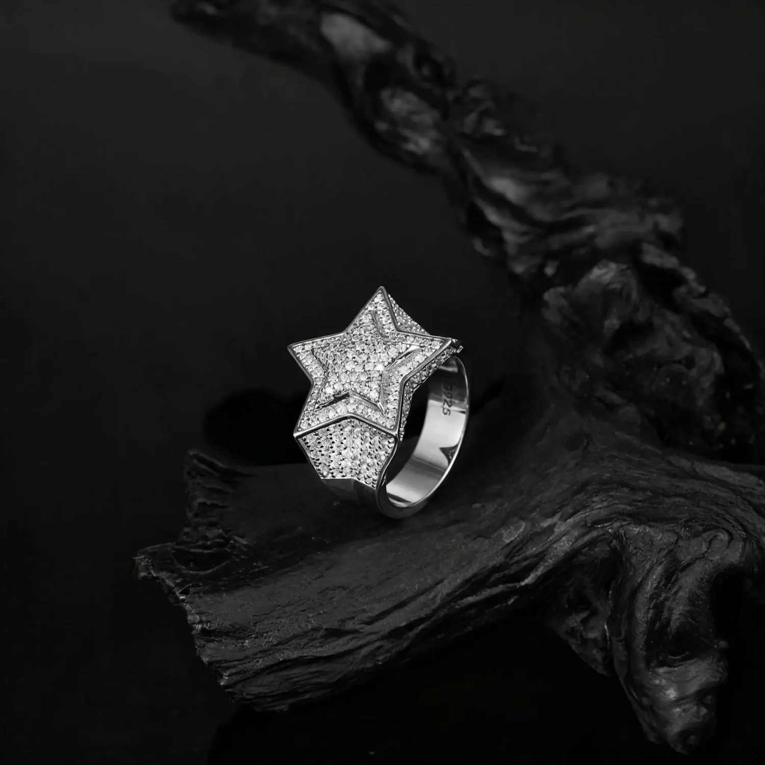 Hip-hop 5-Pointed Star Sterling Silver Men Moissanite Ring - Image 3