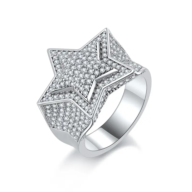 Hip-hop 5-Pointed Star Sterling Silver Men Moissanite Ring