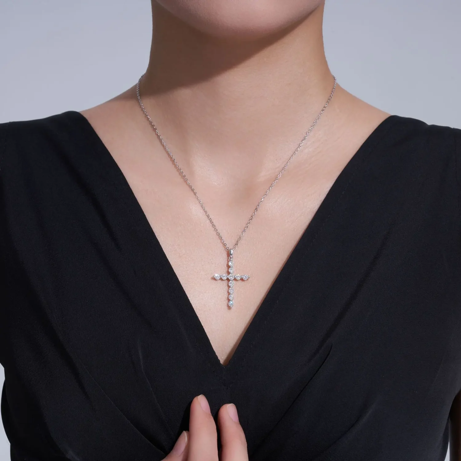 Alternative view of Luxury S925 Sterling Silver Cross Moissanite Necklace