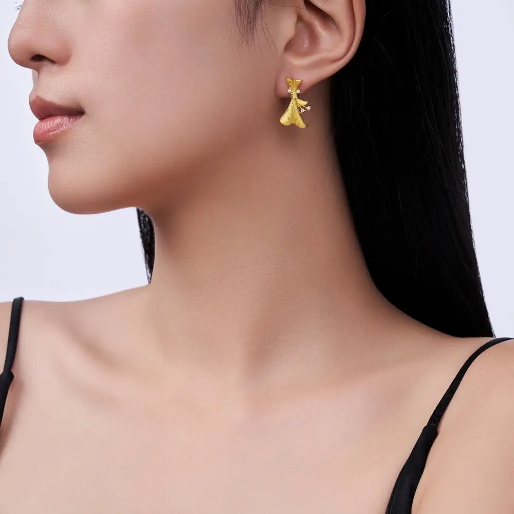 Alternative view of Mini Skirt 18K Gold Plated Silver Moissanite Earrings
