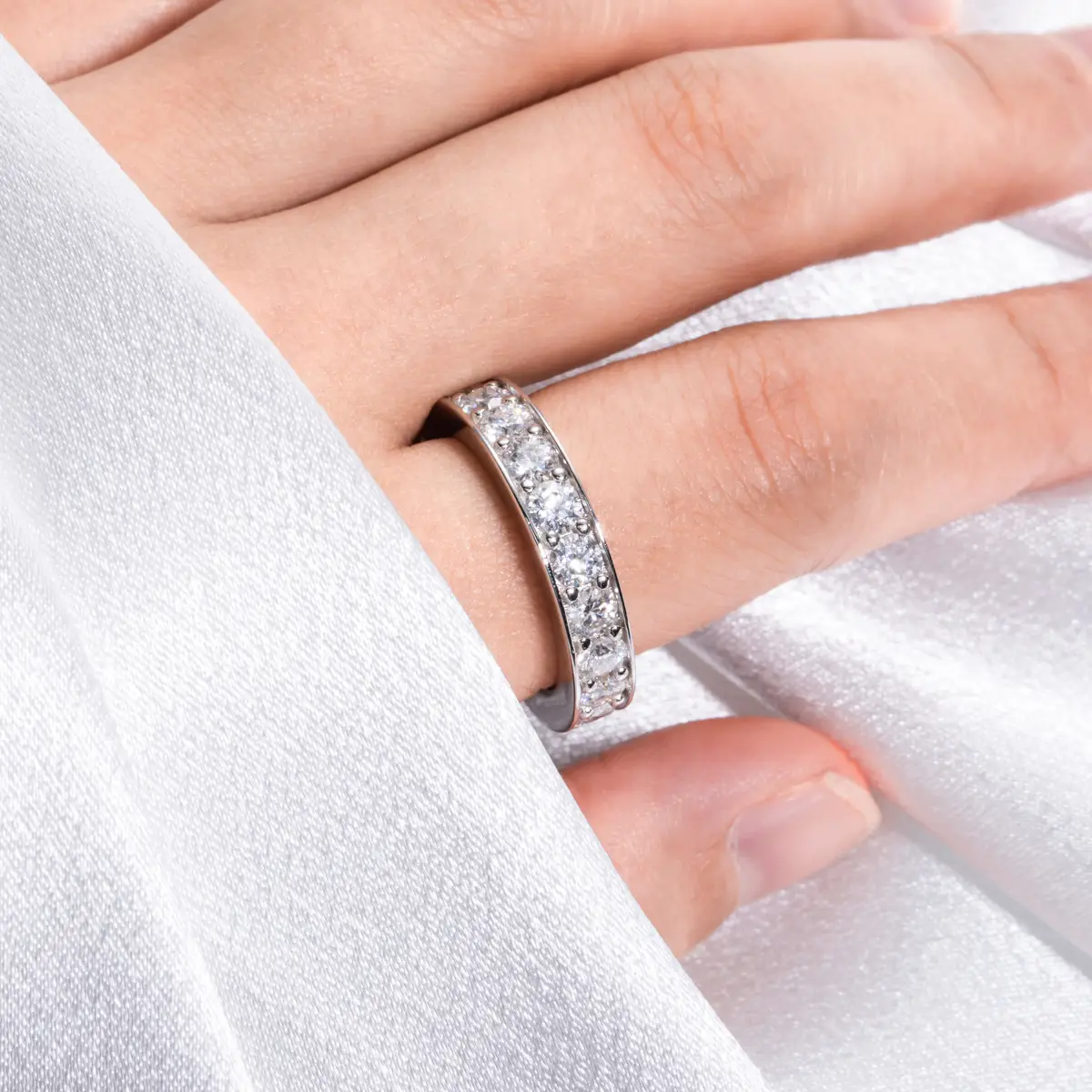Alternative view of Minimalist Sterling Silver Women's Moissanite Wedding Ring
