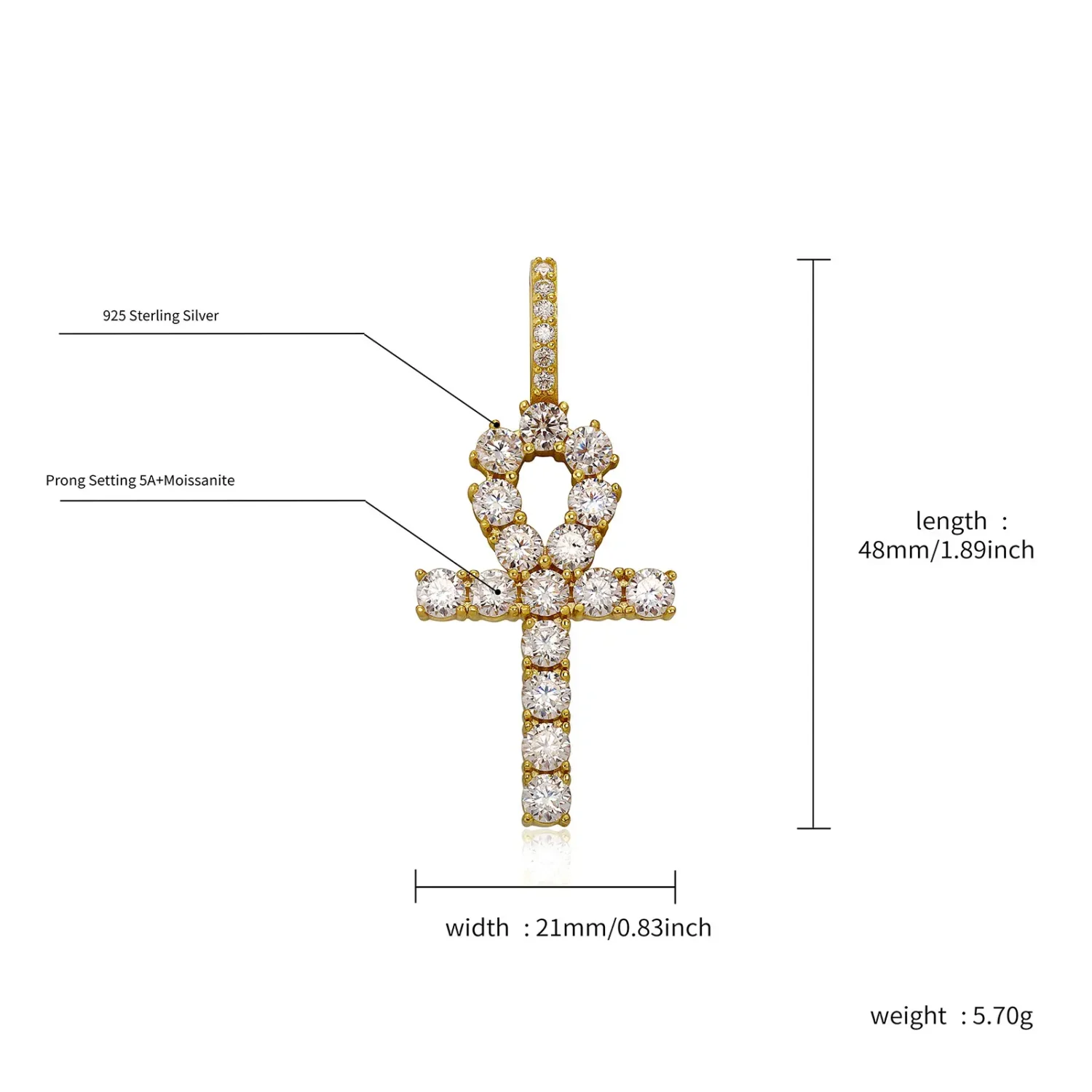 S925 Sterling Silver Ankh Cross Moissanite Necklace - Image 6