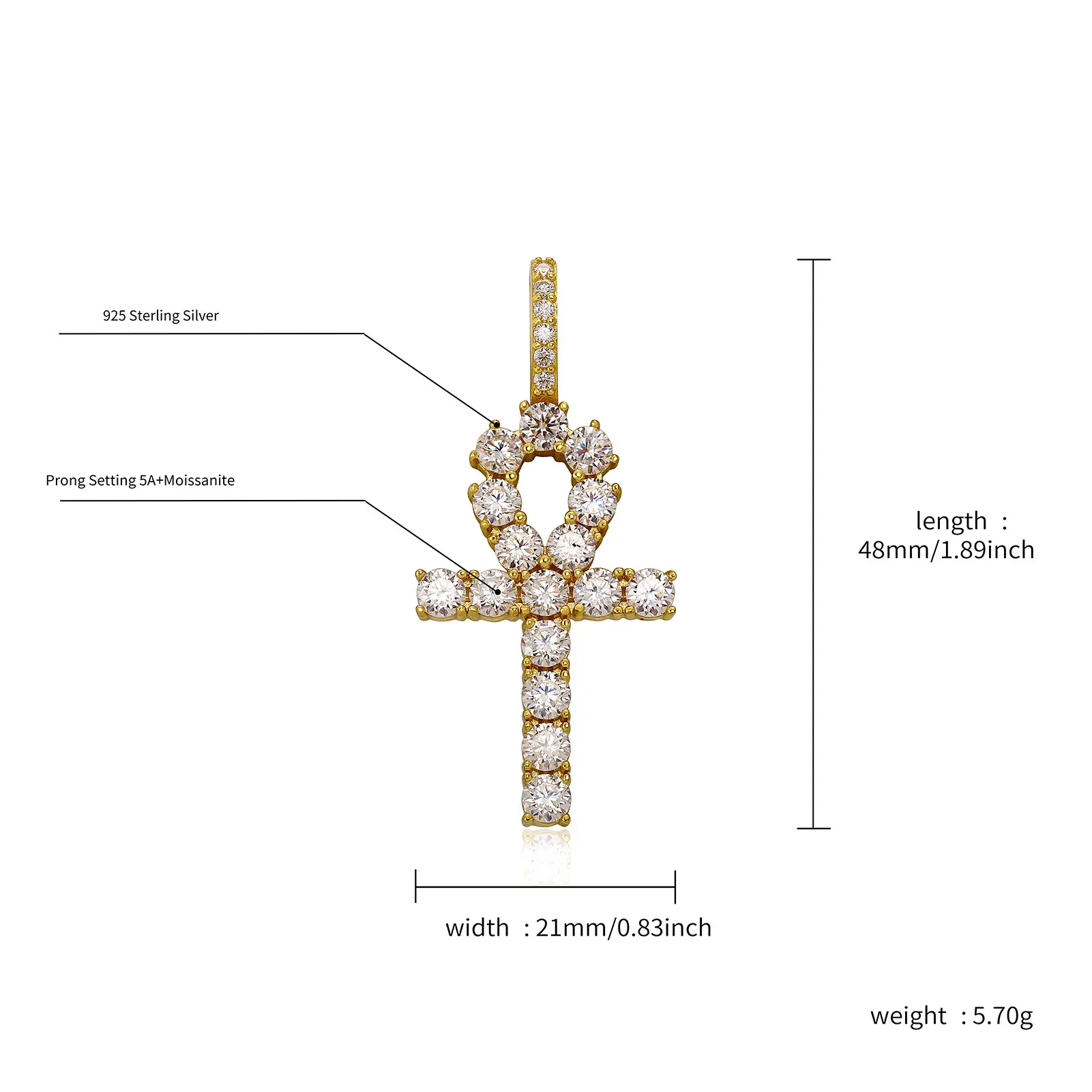 S925 Sterling Silver Ankh Cross Moissanite Necklace - Image 6