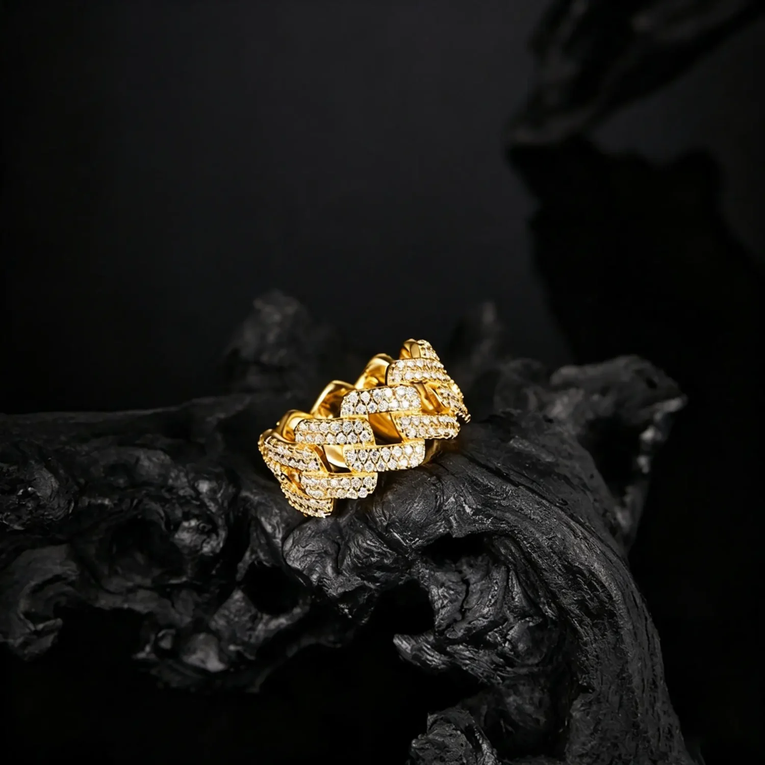 S925 Sterling Silver Moissanite Cuban Ring with Gold Plated - Image 4