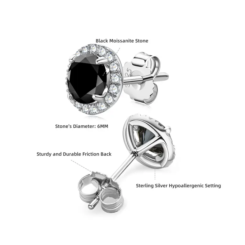 Timeless S925 Sterling Silver Black Moissanite Earrings - Image 7