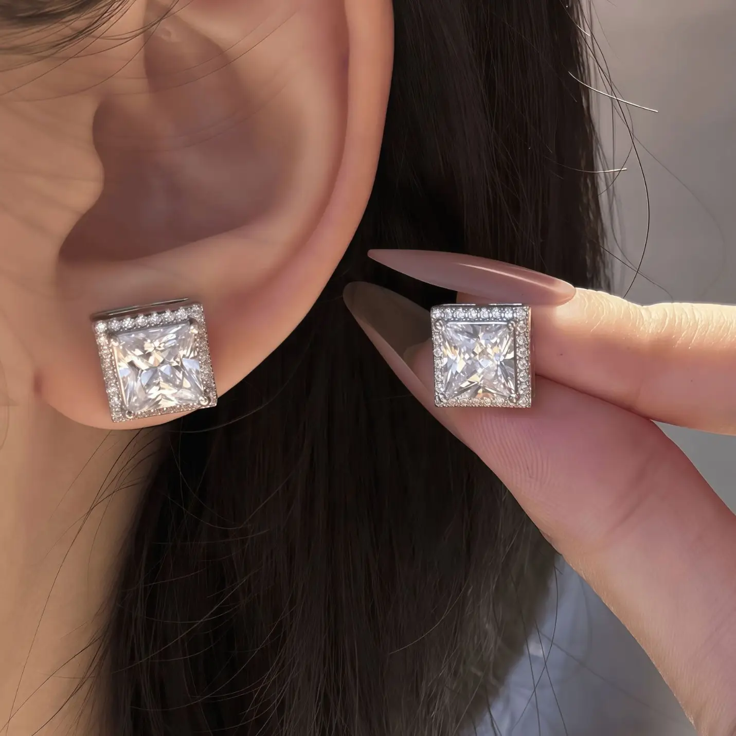 Alternative view of 0.6-2ct Sterling Silver Princess Cut Square Moissanite Earrings
