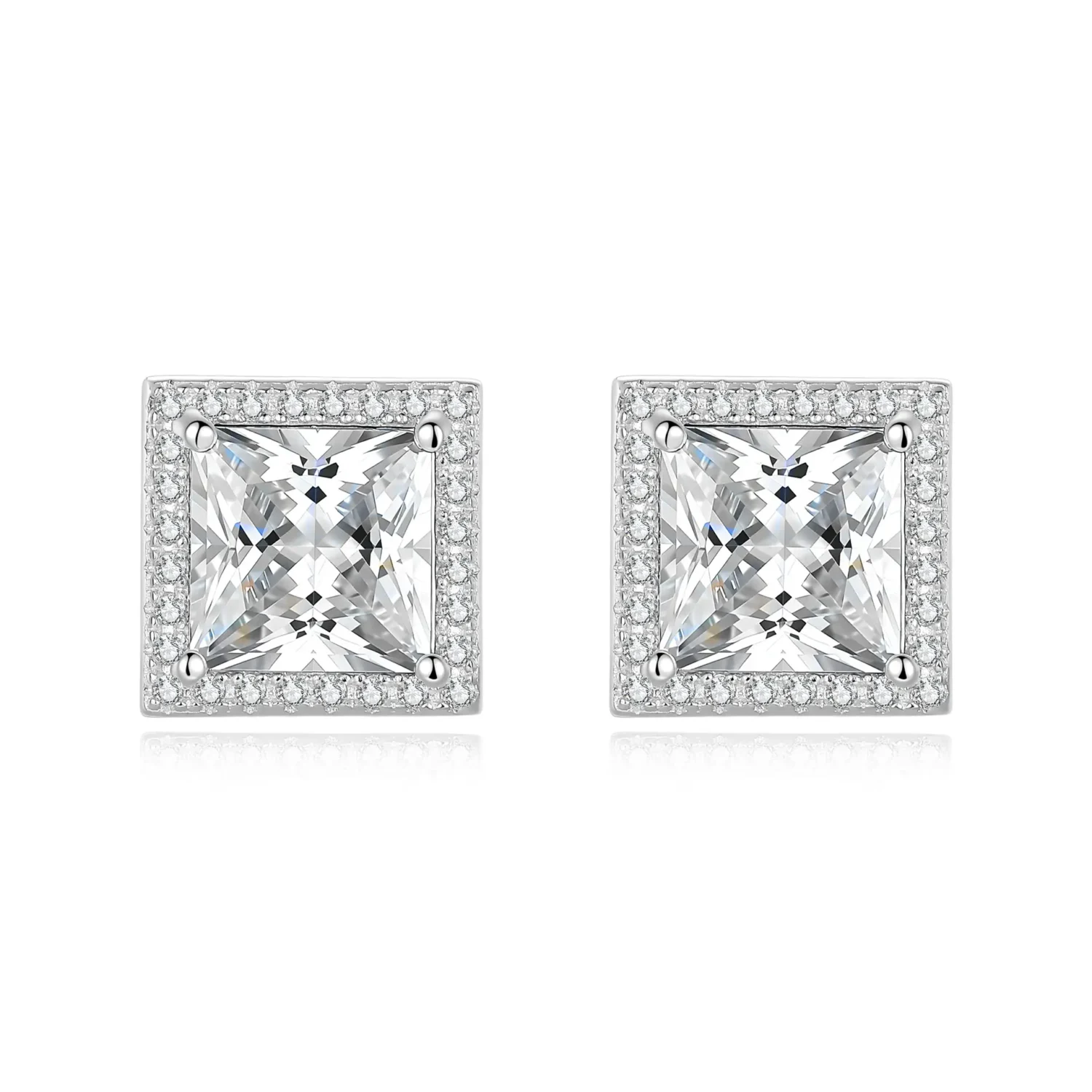 0.6-2ct Sterling Silver Princess Cut Square Moissanite Earrings