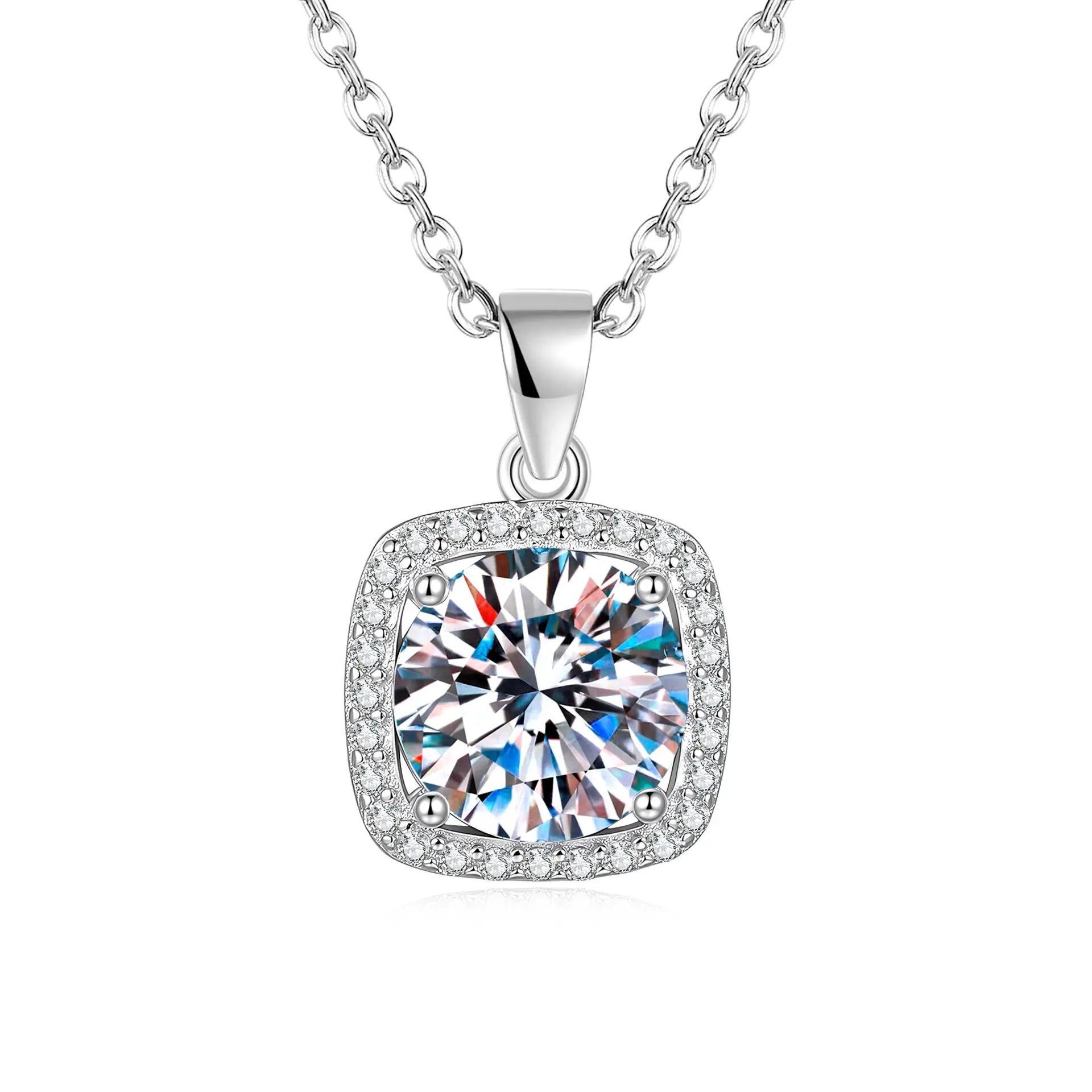 1-2ct S925 Sterling Silver Halo Round Moissanite Necklace