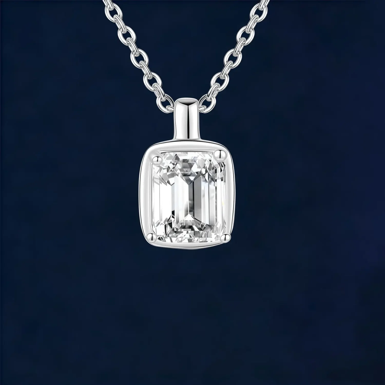 1-2ct Silver Emerald Cut Bezel Moissanite Necklace - Image 5