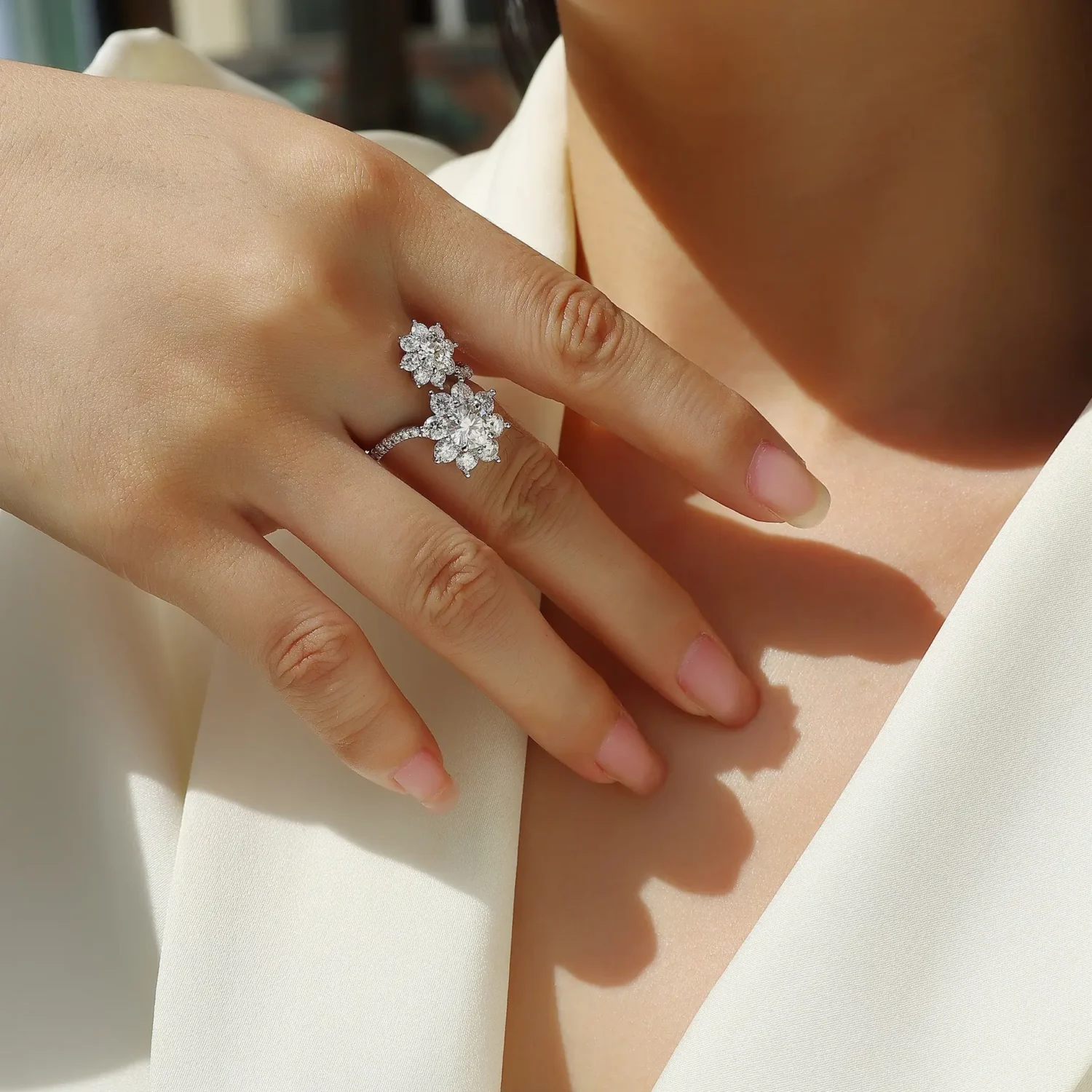 Alternative view of 1.5ct S925 Sterling Silver Double Sunflower Moissanite Ring