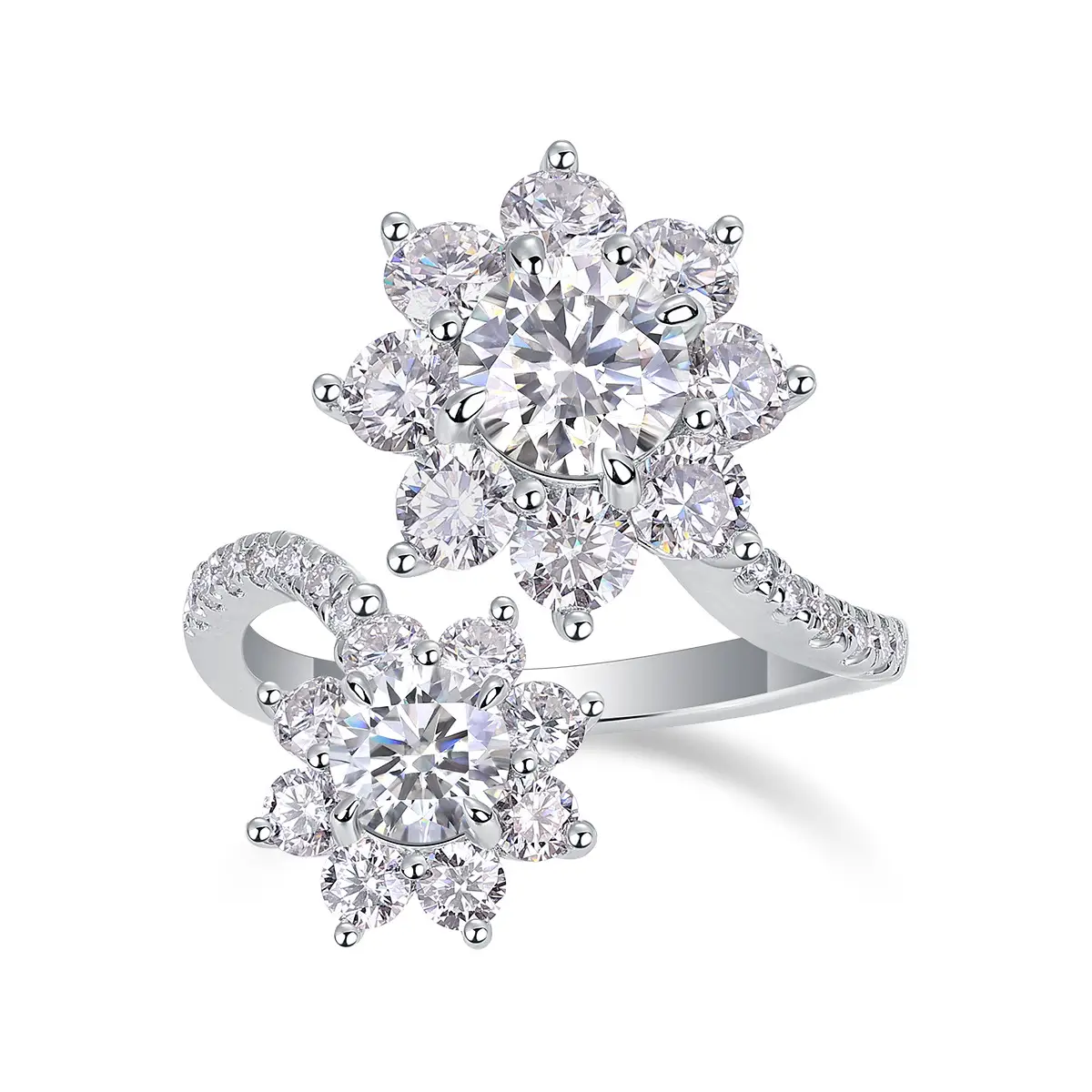 1.5ct S925 Sterling Silver Double Sunflower Moissanite Ring