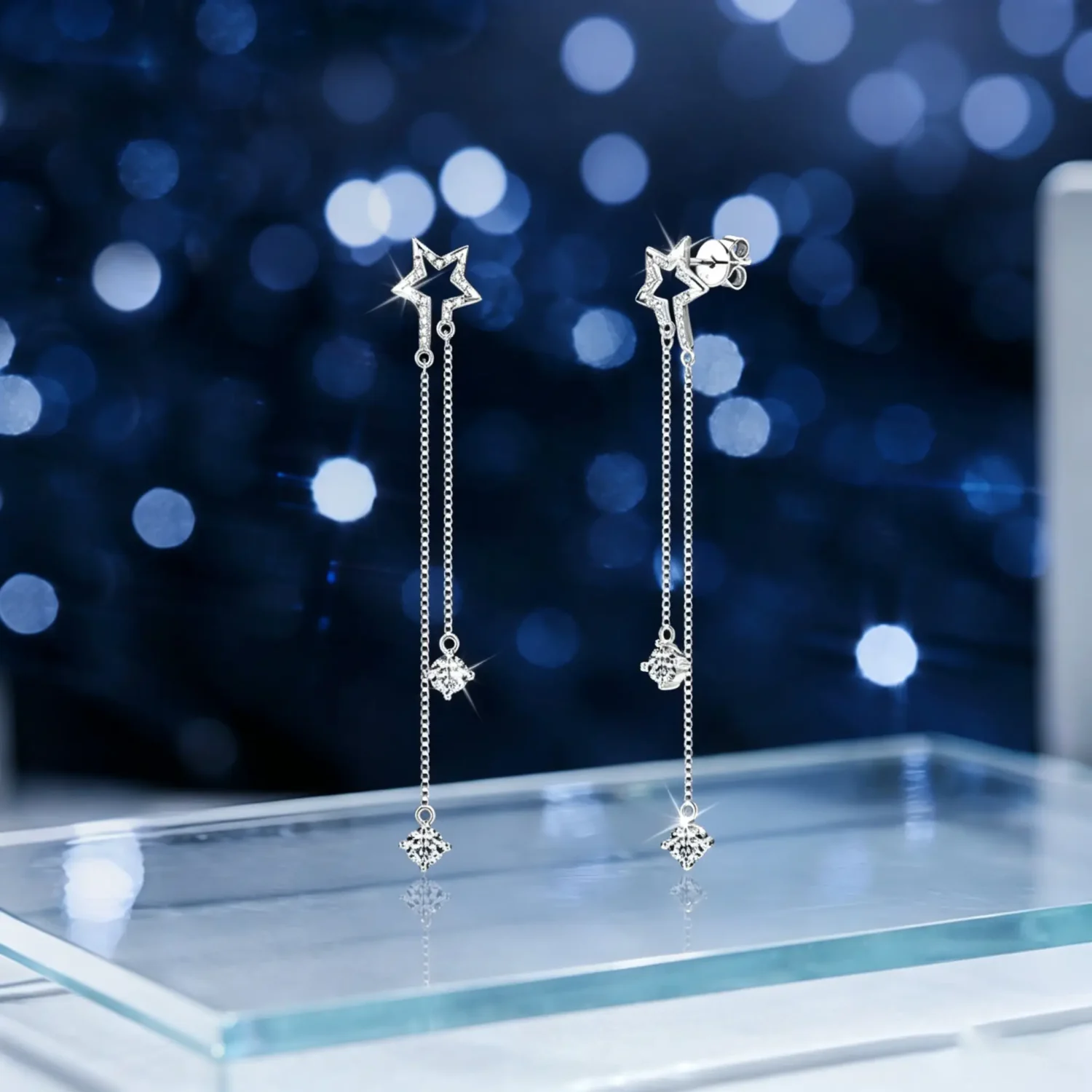 Chic S925 Sterling Silver Star Tassel Moissanite Earring - Image 4