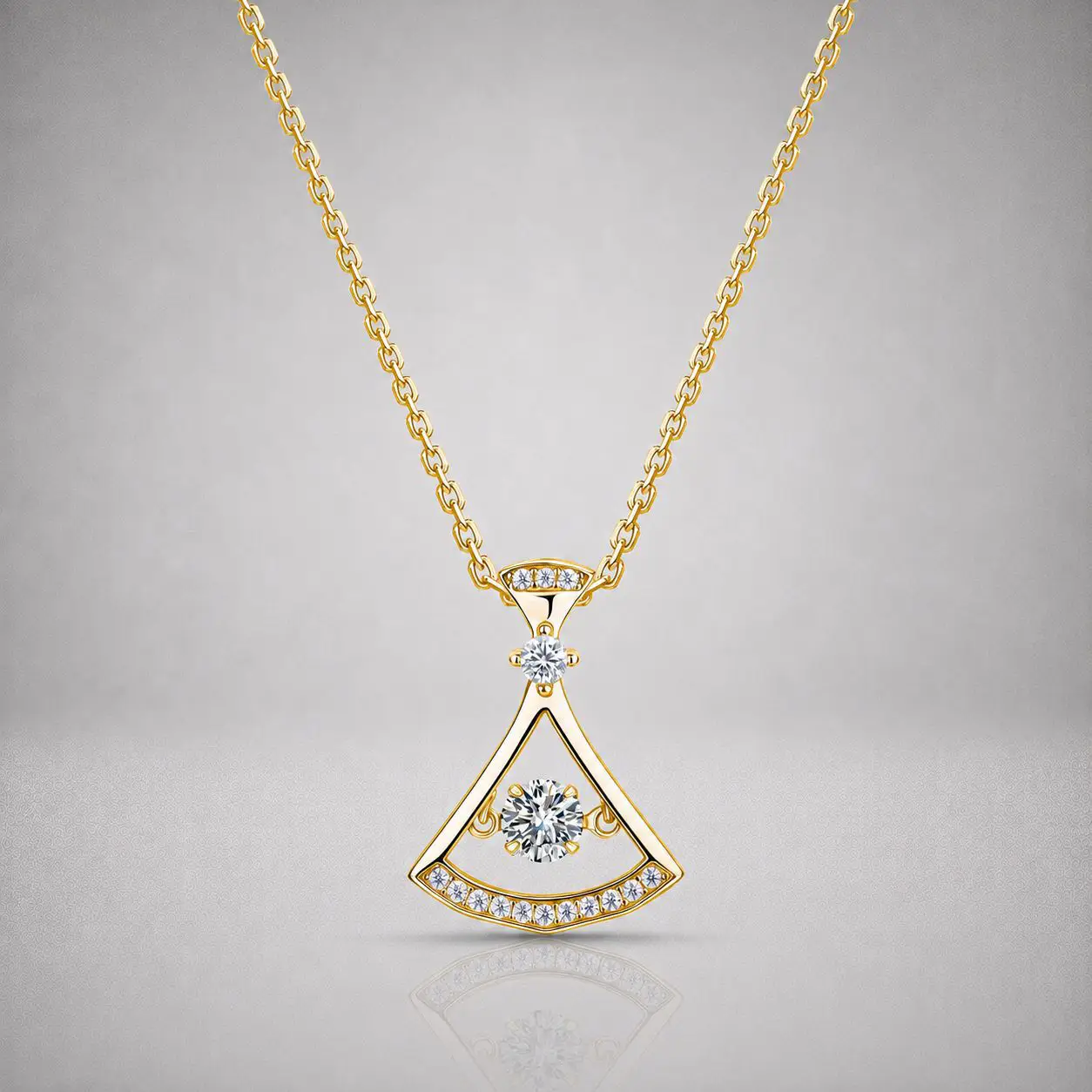 Dainty Fan Shaped Gold Plated Moissanite Diamond Necklace - Image 6
