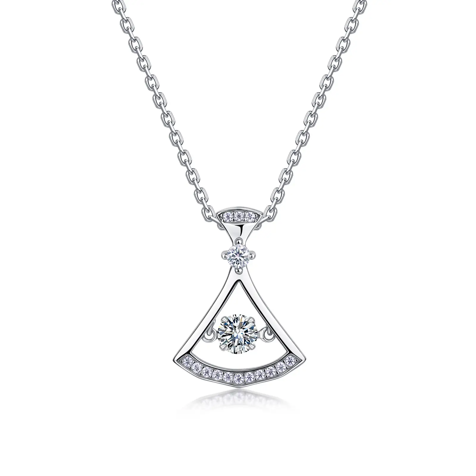 Dainty Fan Shaped Gold Plated Moissanite Diamond Necklace - Image 4