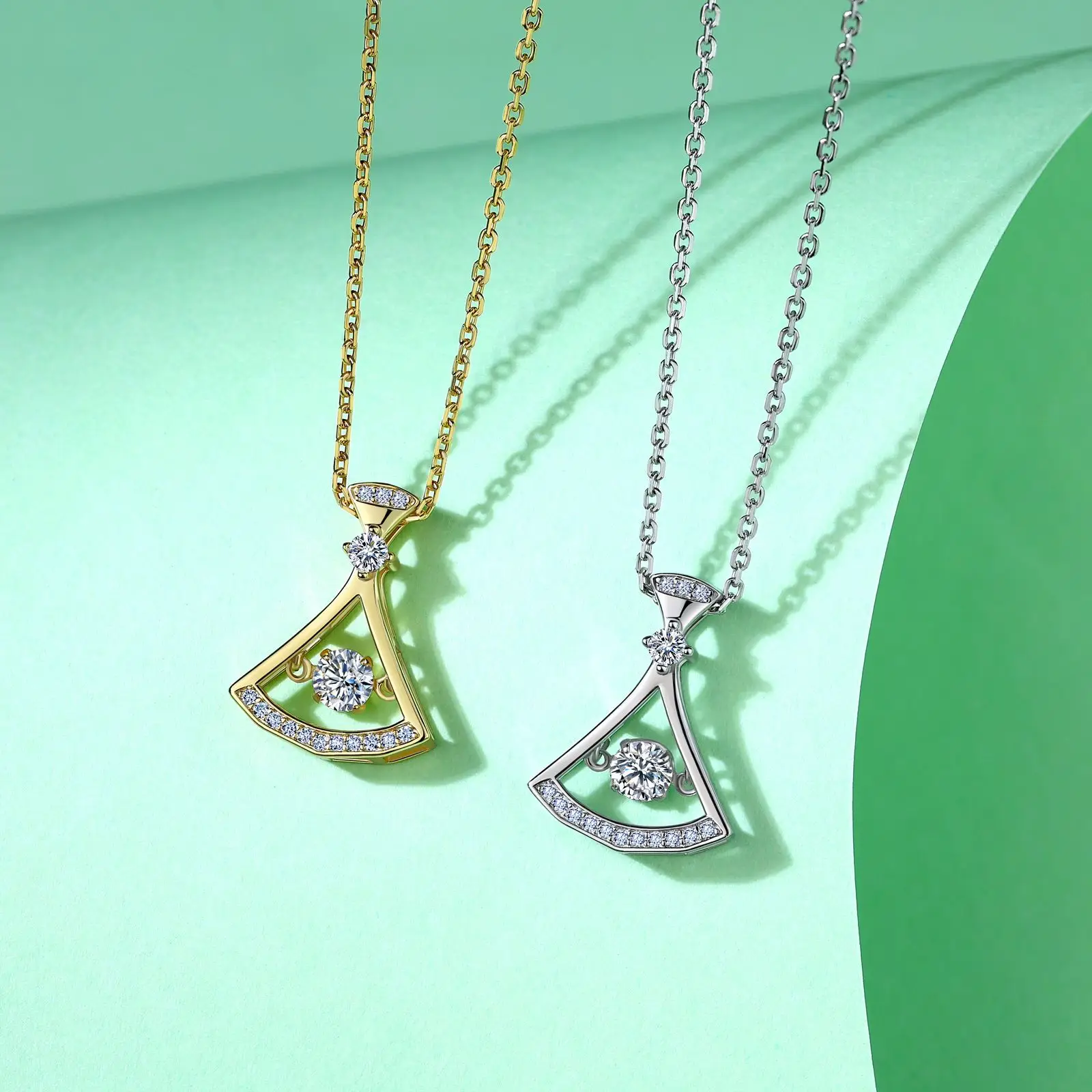 Dainty Fan Shaped Gold Plated Moissanite Diamond Necklace - Image 3