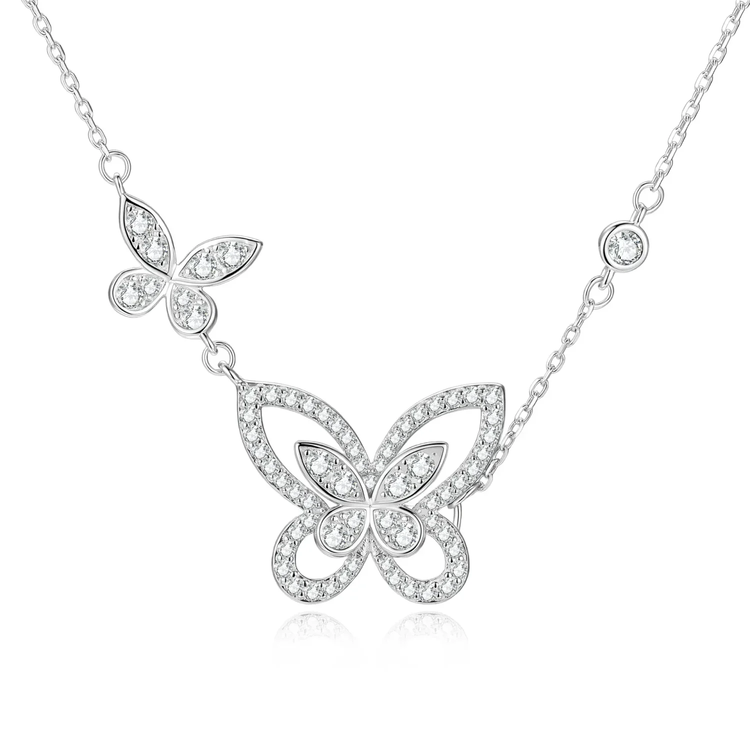 Elegant S925 Sterling Silver Double Butterfly Moissanite Necklace