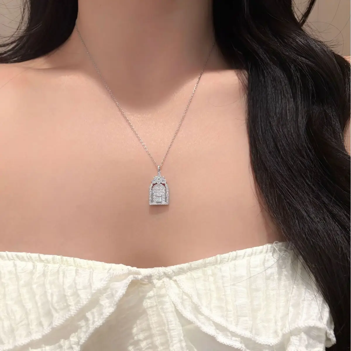 Alternative view of Elegant S925 Sterling Silver Necklace with Moissanite Pendant