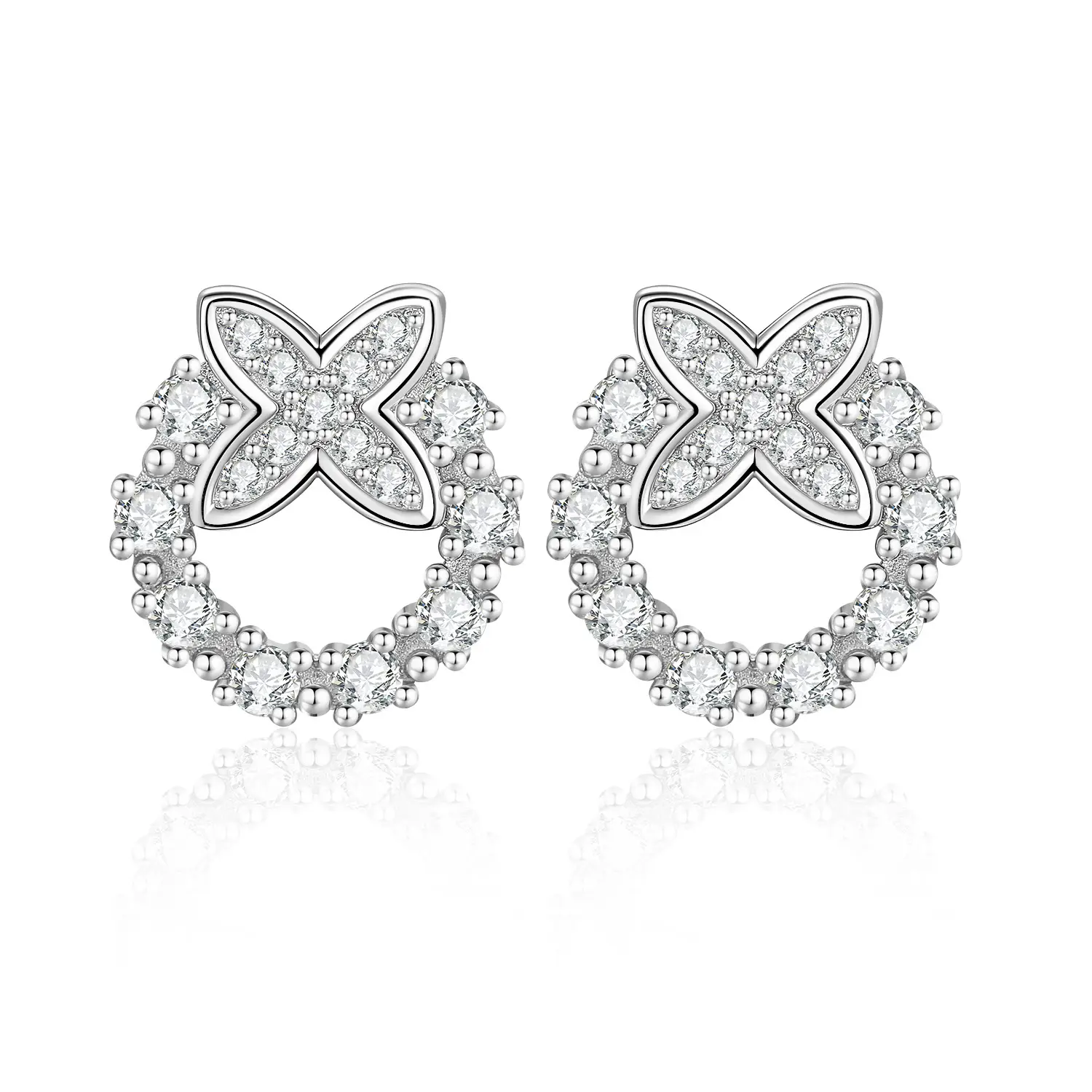 Four-Leaf Clover Silver Certified Moissanite Earring