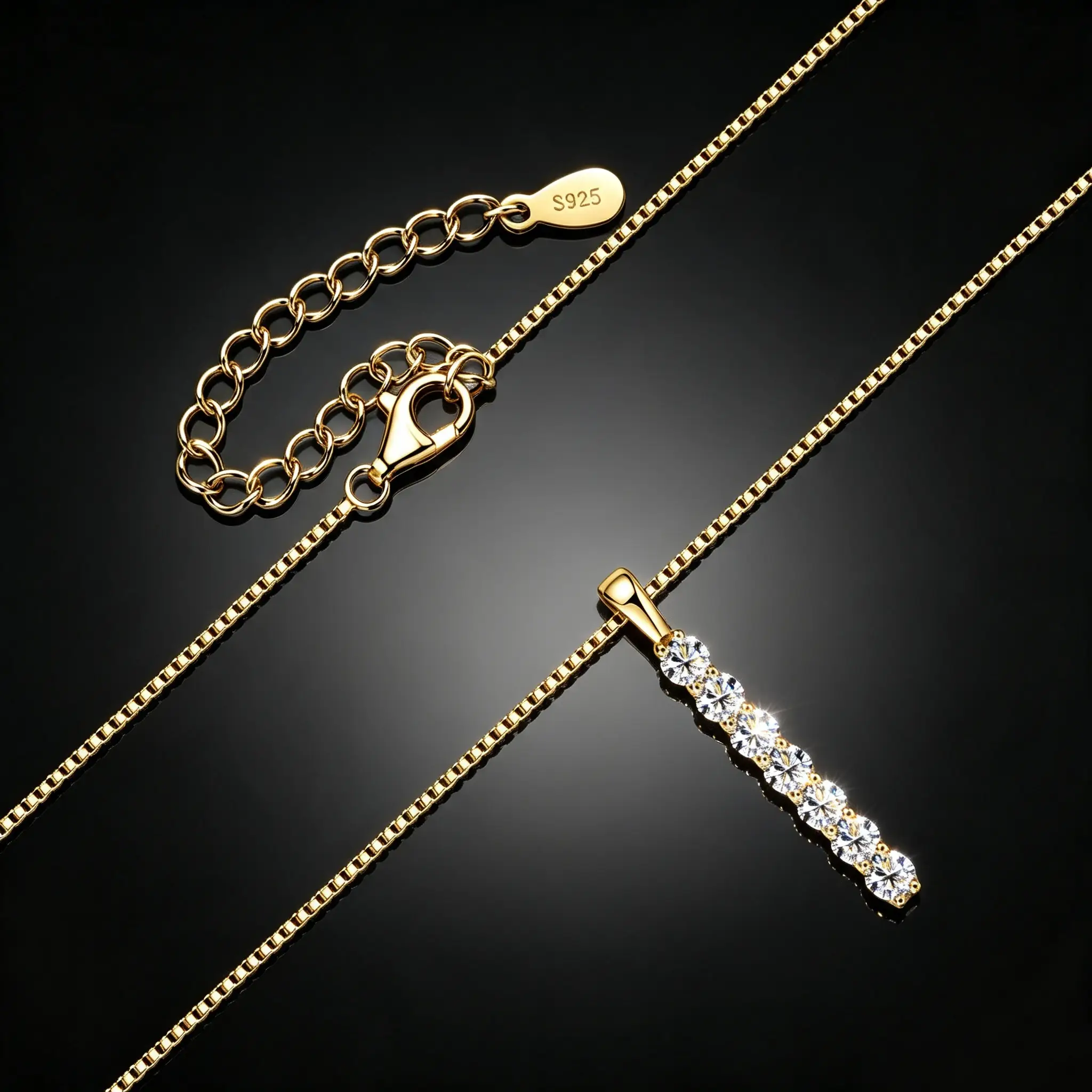 Minimalist Vertical Bar D-color Moissanite Pendant Necklace - Image 3