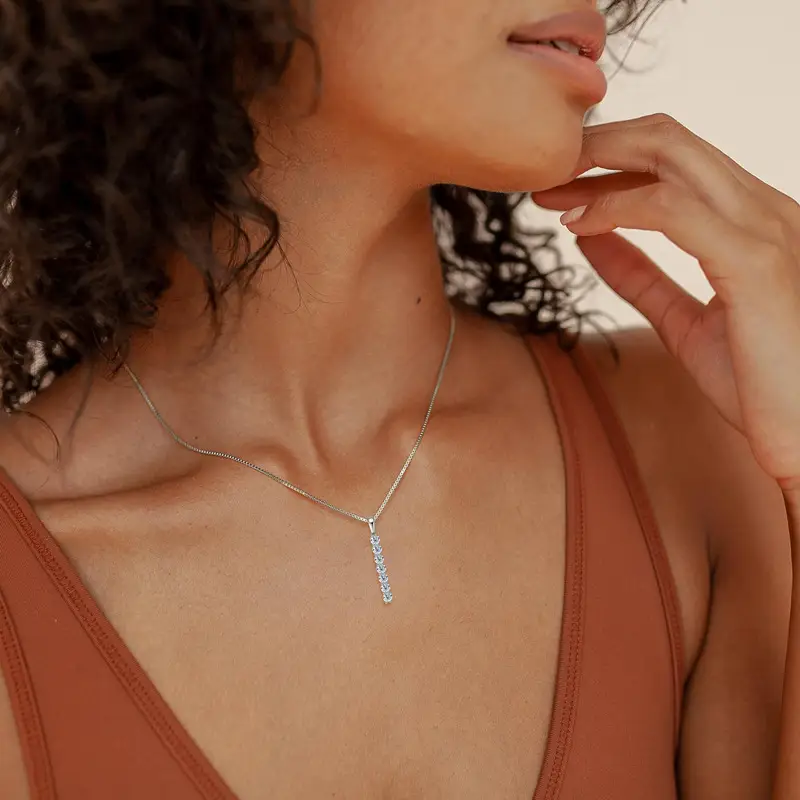 Alternative view of Minimalist Vertical Bar D-color Moissanite Pendant Necklace