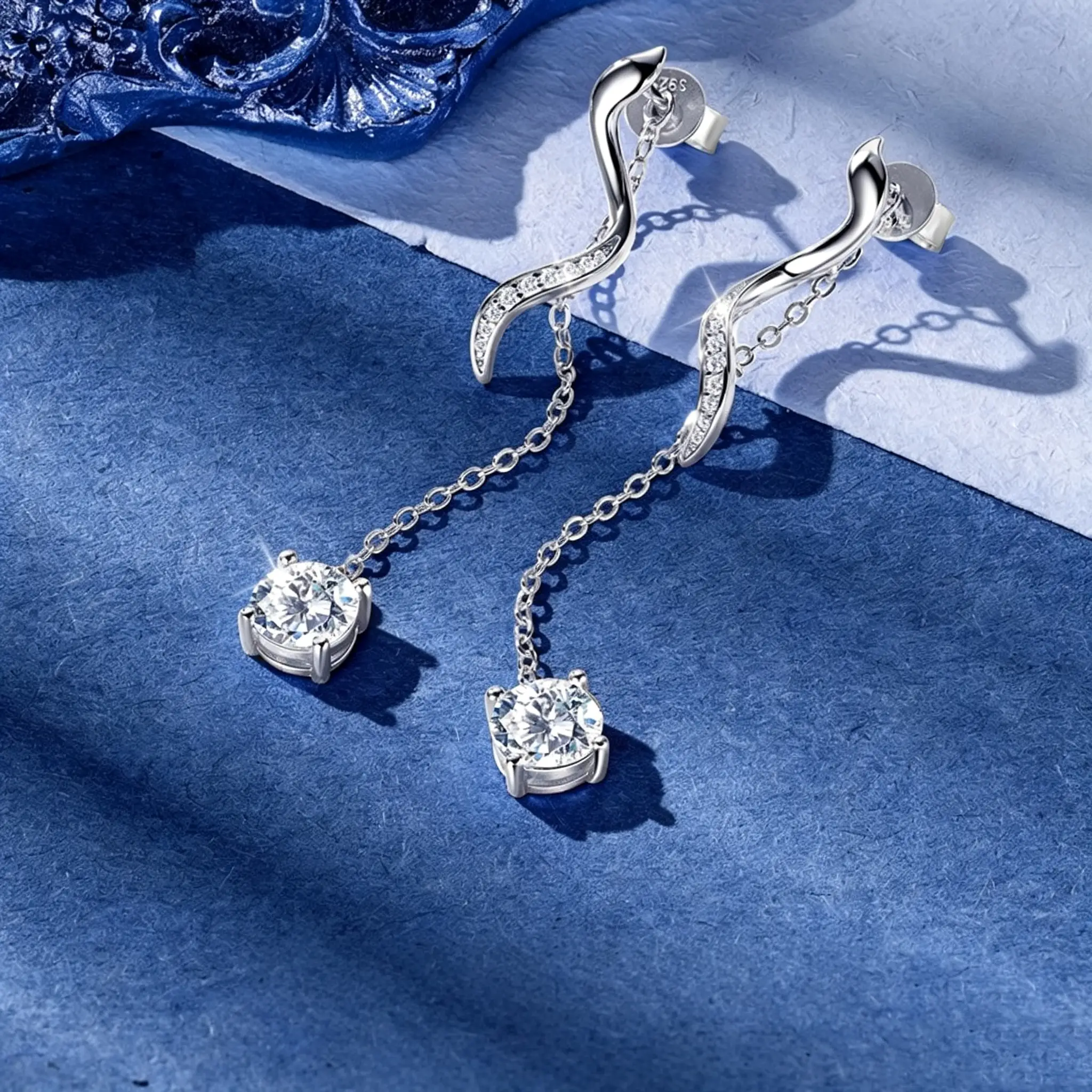 S-shaped S925 Sterling Silver Moissanite Drop Earring