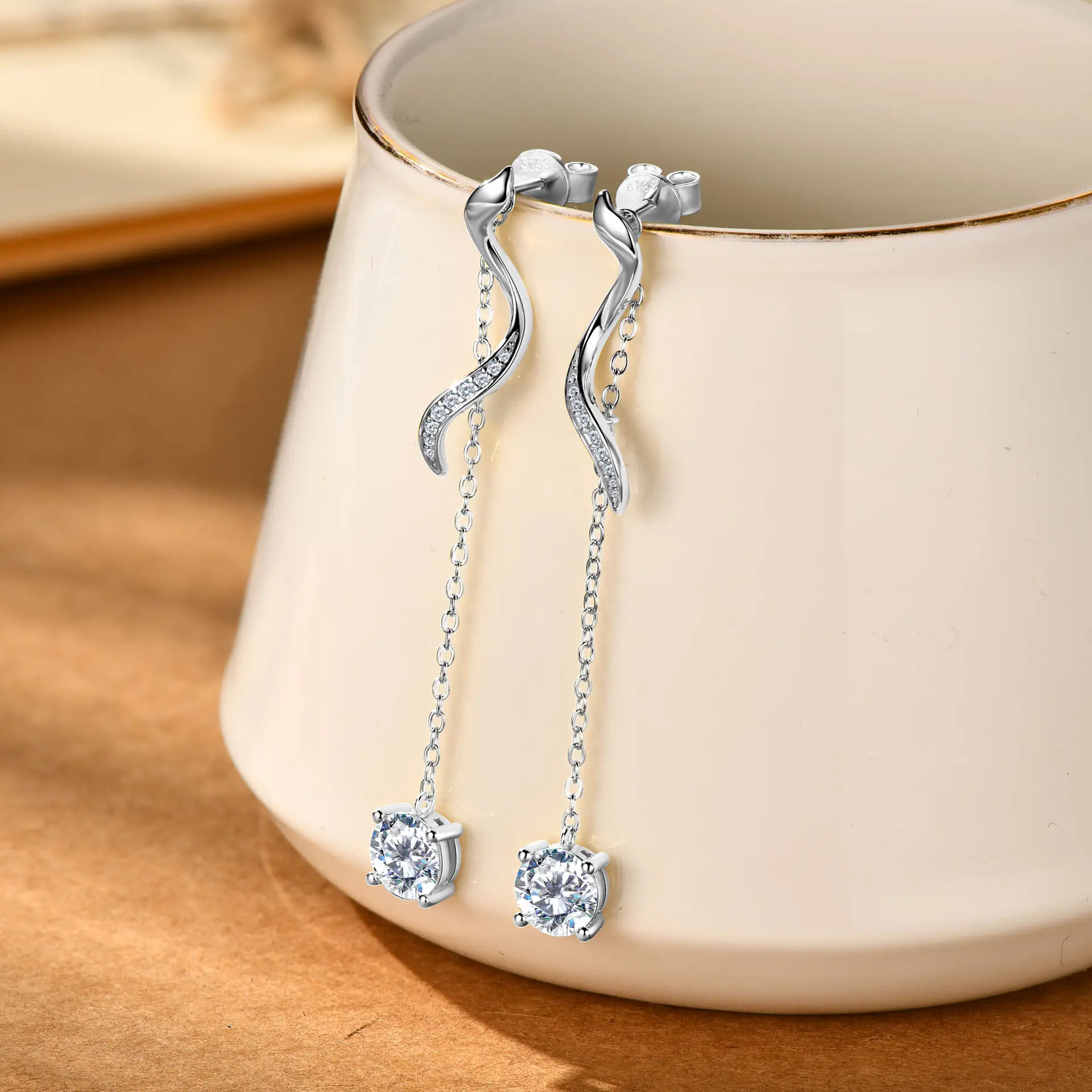 S-shaped S925 Sterling Silver Moissanite Drop Earring - Image 5