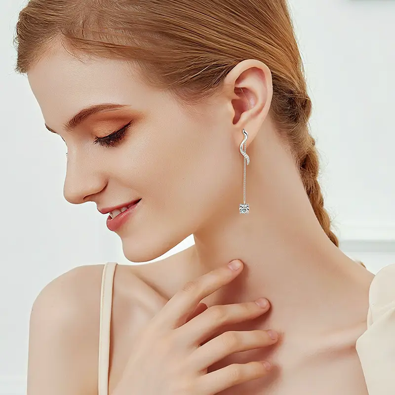 Alternative view of S-shaped S925 Sterling Silver Moissanite Drop Earring