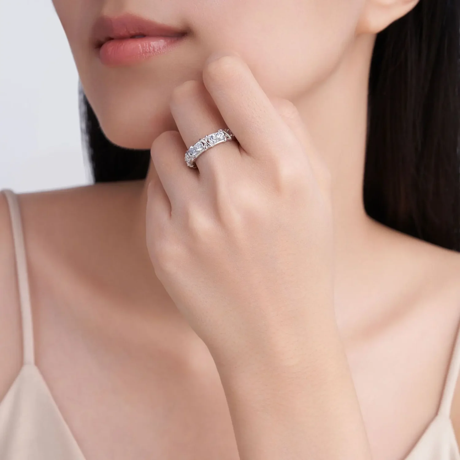 Alternative view of S925 Sterling Silver Gold Plated Moissanite Eternity Ring