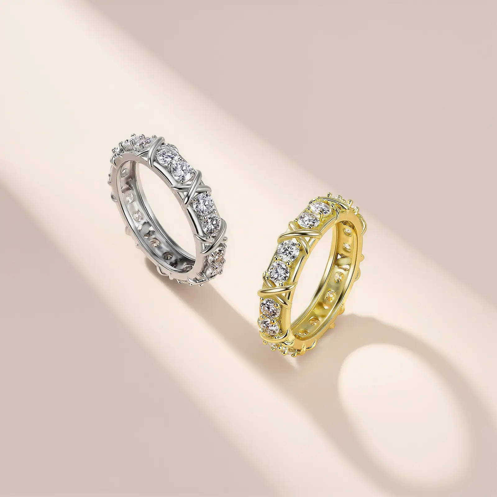 S925 Sterling Silver Gold Plated Moissanite Eternity Ring - Image 3