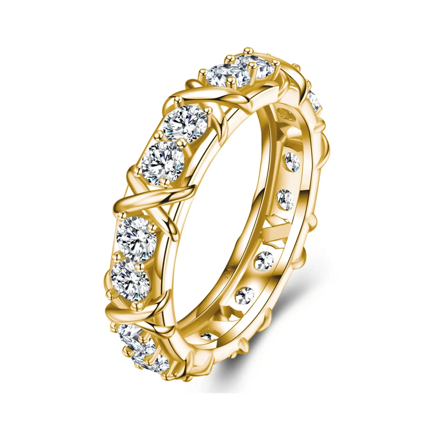 S925 Sterling Silver Gold Plated Moissanite Eternity Ring