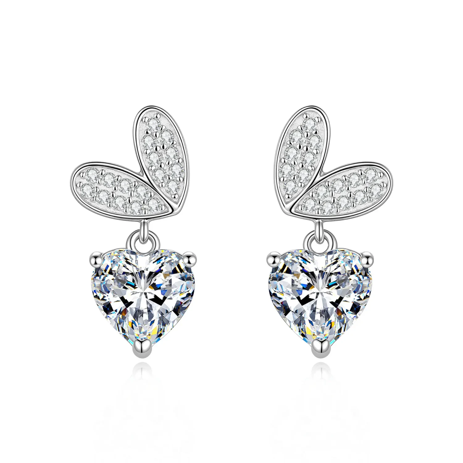 S925 Sterling Silver Heart Cut Moissanite Drop Earrings