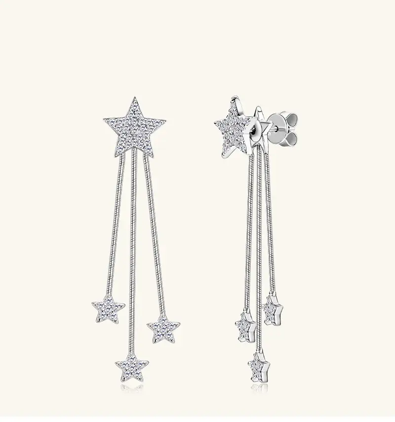 S925 Sterling Silver Star Moissanite Earring with Tassel - Image 4