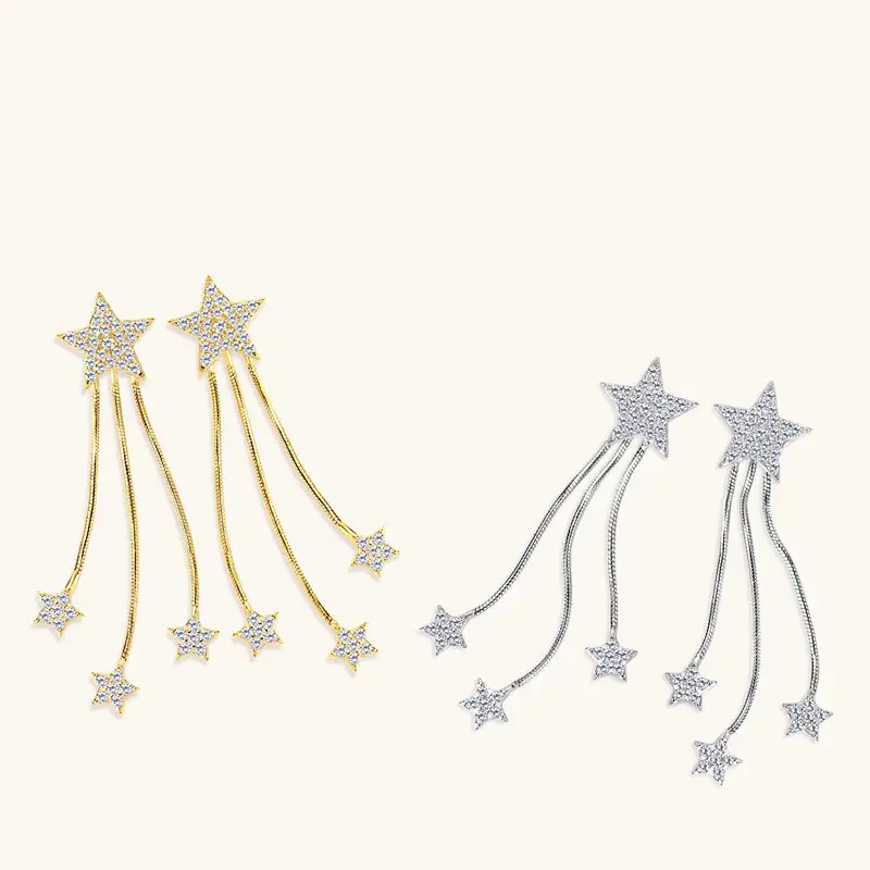 S925 Sterling Silver Star Moissanite Earring with Tassel - Image 5