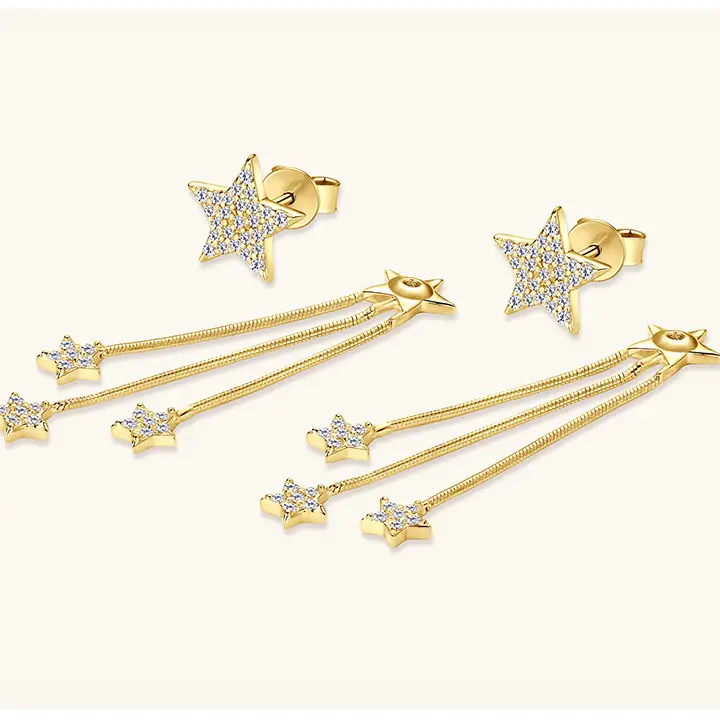 S925 Sterling Silver Star Moissanite Earring with Tassel - Image 6
