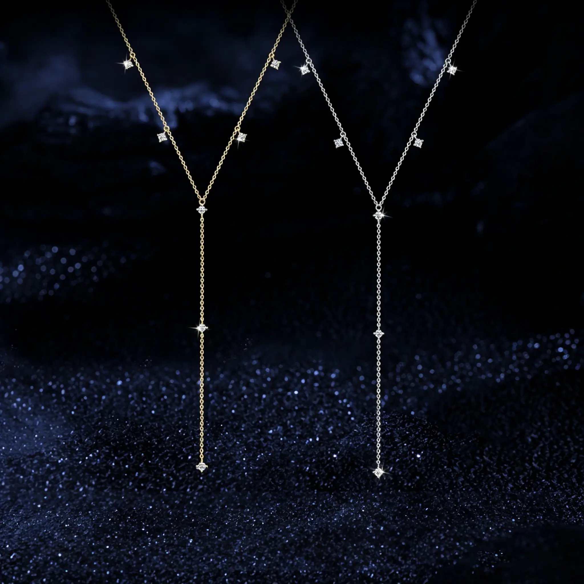 S925 Sterling Silver Y-shaped Moissanite Station Necklace - Image 8