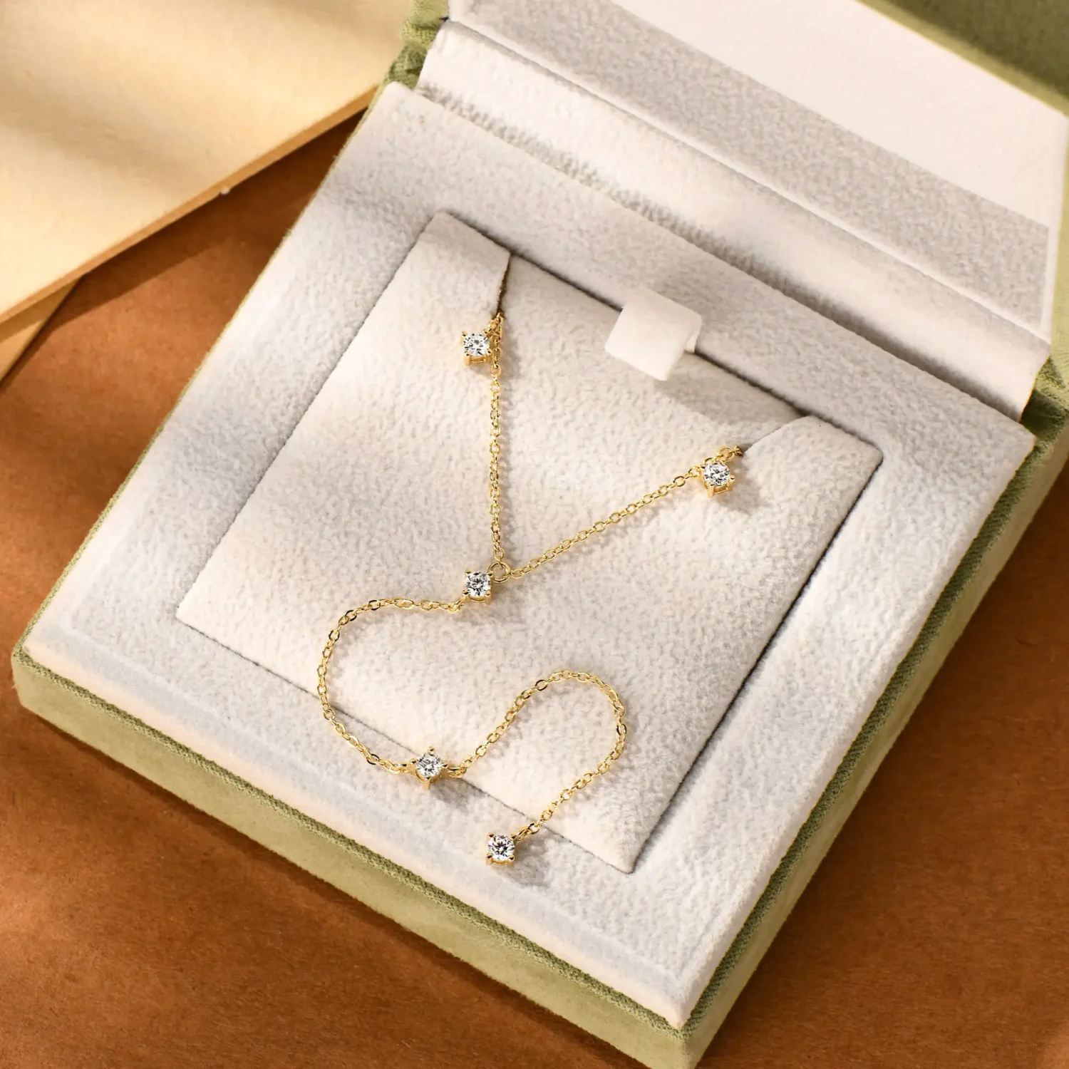 S925 Sterling Silver Y-shaped Moissanite Station Necklace - Image 7