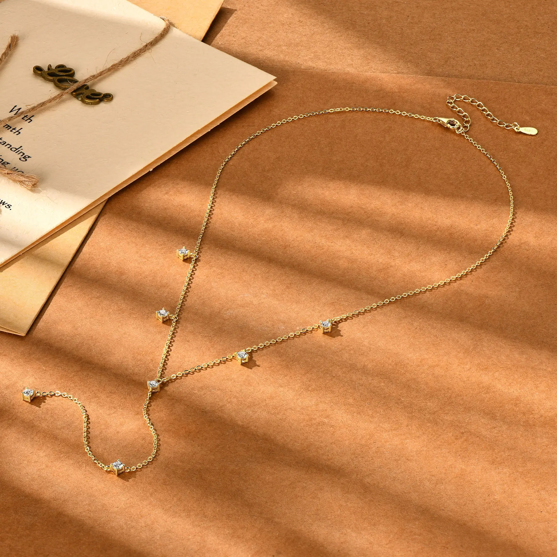 S925 Sterling Silver Y-shaped Moissanite Station Necklace