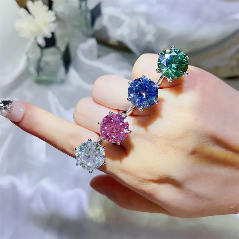Silver 5-10ct Moissanite Ring with Multiple Color Options